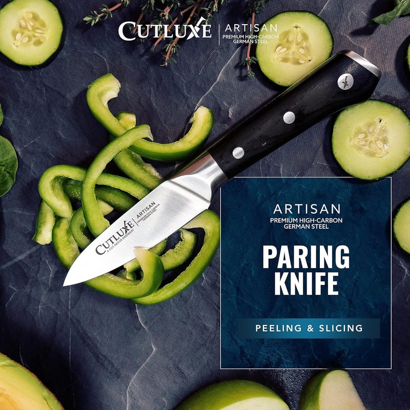 Cutluxe Paring Knife, 3.5" Small Kitchen Peeling Knife with Razor Sharp Blade – High Carbon German Steel, Full Tang, Ergonomic Handle Design – Artisan Series - Image 4